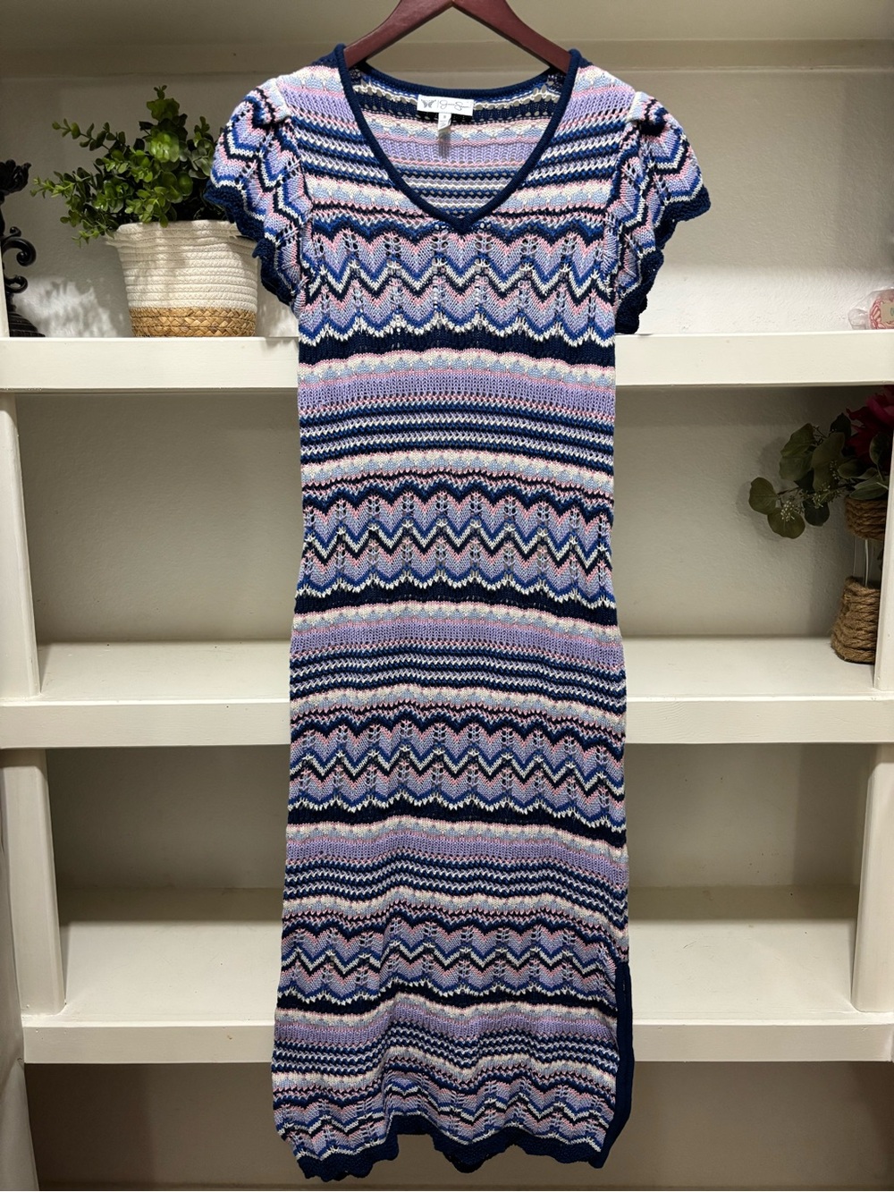 Jessica Simpson Multicolor Chevron Knit Dress in Blue and Pink